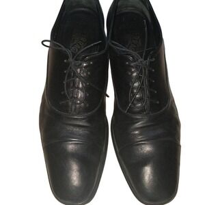 Salvatore Ferragamo Mens Black Leather Rain Lux Cap Toe Oxf sz 9.5 Shoes Italy